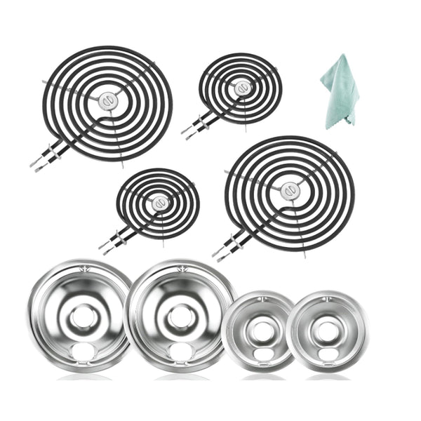 2 WB30M1 and 2 WB30M2 and 2 WB31T10011 and 2 WB31T10010 Cooktop Drip Pan and Coil Element Set replacement part from Aibopart