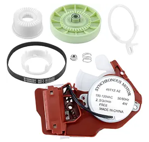 W10006355 pulley clutch kit, W10721967 gear kit, and W10006384 drive belt complete transmission repair set for Whirlpool top-load washers