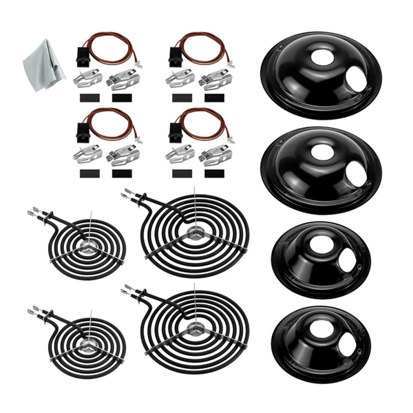 2 WB30M1 and 2 WB30M2, 2 WB31M20 and 2 WB31M19 and 4 WB17T10006 + Cleaning Cloth Cooktop Drip Pan and Coil Element Set replacement part from Aibopart