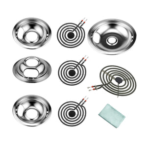 1 W10196405 and 3 W10196406, 3 MP15YA and 1 MP21YA Cooktop Drip Pan and Coil Element Set replacement part from Aibopart