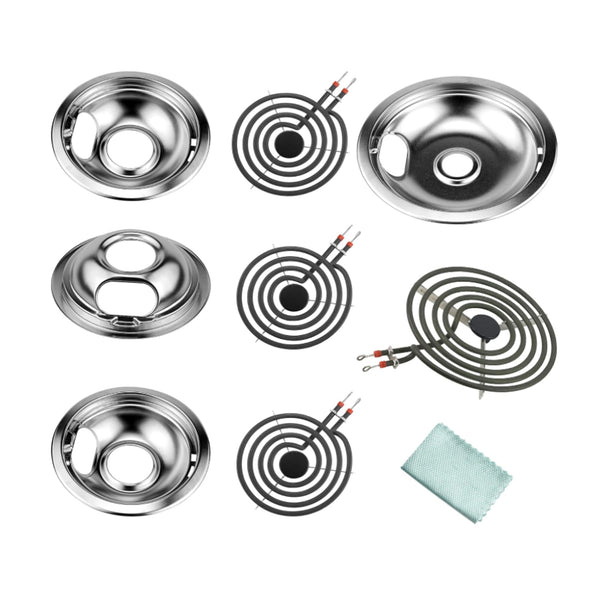 1 W10196405 and 3 W10196406, 3 MP15YA and 1 MP21YA Cooktop Drip Pan and Coil Element Set replacement part from Aibopart