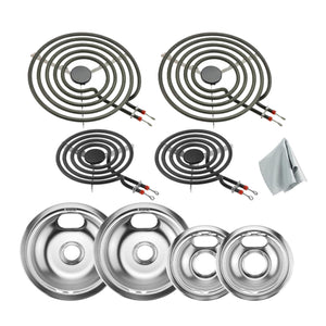 2 W10196405, 2 W10196406, 2 6 inch MP15YA and 2 8 inch MP21YA Cooktop Drip Pan and Coil Element Set replacement part from Aibopart