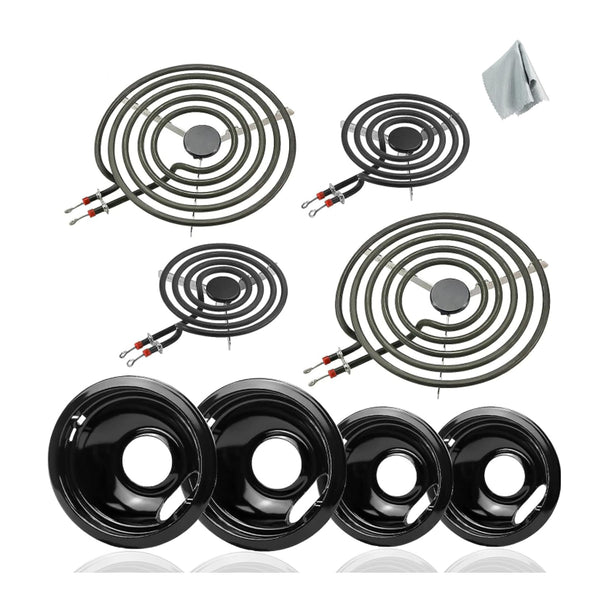 2 W10290350 and 2 W10290353 and 2 6 inch MP15YA and 2 8 inch MP21YA Cooktop Drip Pan and Coil Element Set replacement part from Aibopart