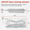 3387747 WP3387747 dryer heating element dimension diagram showing 13-1/8 inch length and 6-3/8 inch width measurements for fitment verification