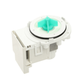4681EA2002H LG Washer Circulation Pump Motor – Top Angle View Showing Teal 6-Blade Impeller, Black O-Ring Seal and White Plastic Motor Housing
