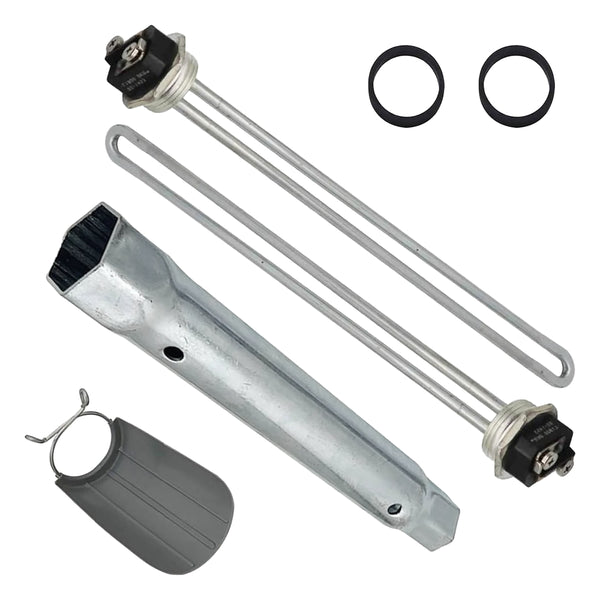6-piece electric water heater repair kit – 2 heating elements, magnesium anode rod, dual hex wrench, 2 rubber gaskets and screws