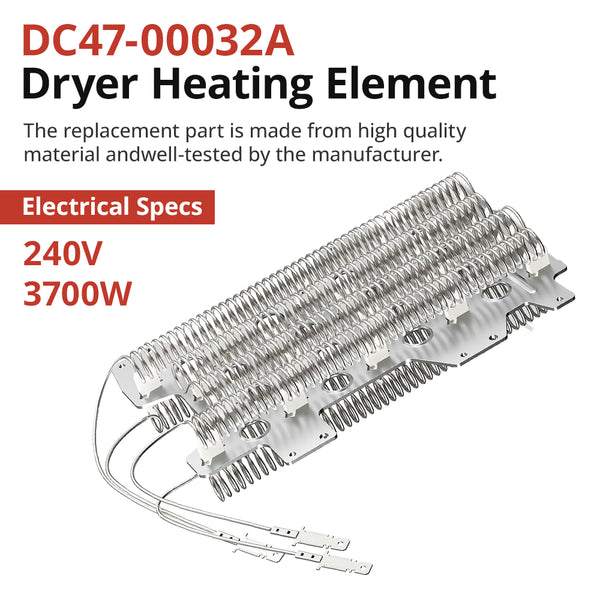 Samsung Dryer Heating Element DC47-00032A, 240V 3700W replacement part on white background