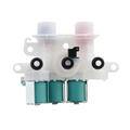 W11096268 Whirlpool Washer Water Inlet Valve – Top Angle View Showing Blue Cold and Red Hot Mesh Filter
