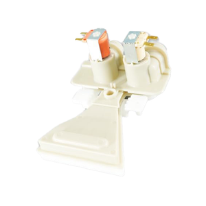 WH13X26534 GE Washer Water Inlet Valve – Angled Front View Showing Dual Solenoids with Orange and Silver Spade Terminals
