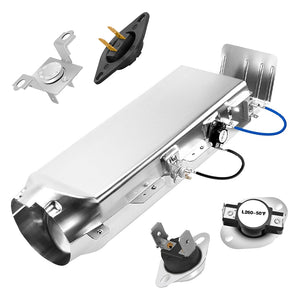 DC97-14486A Samsung dryer heating system repair kit – heater duct assembly, DC47-00016A fuse, DC47-00018A thermostat, DC96-00887A fuse and DC32-00007A thermistor