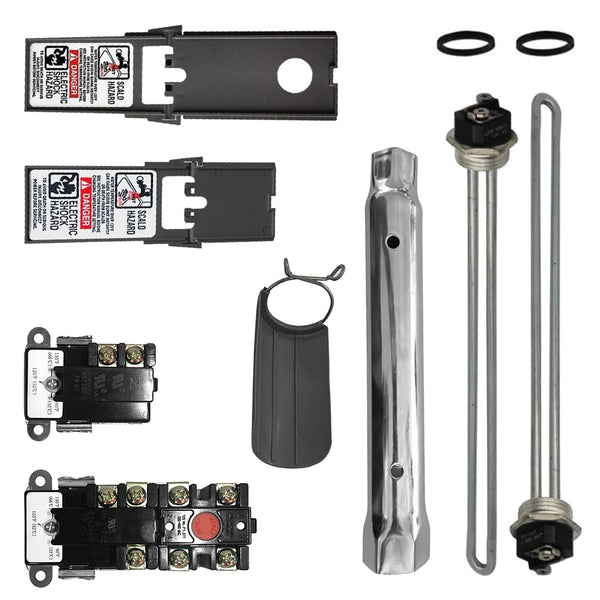 EWH-05 electric water heater tune-up kit – 2x 4500W 240V heating elements, upper and lower thermostats, gaskets, wrench and drain board
