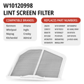 Front view of W10120998 aftermarket dryer lint screen for Whirlpool WED9200 WED9400 and Kenmore 110 series dryers